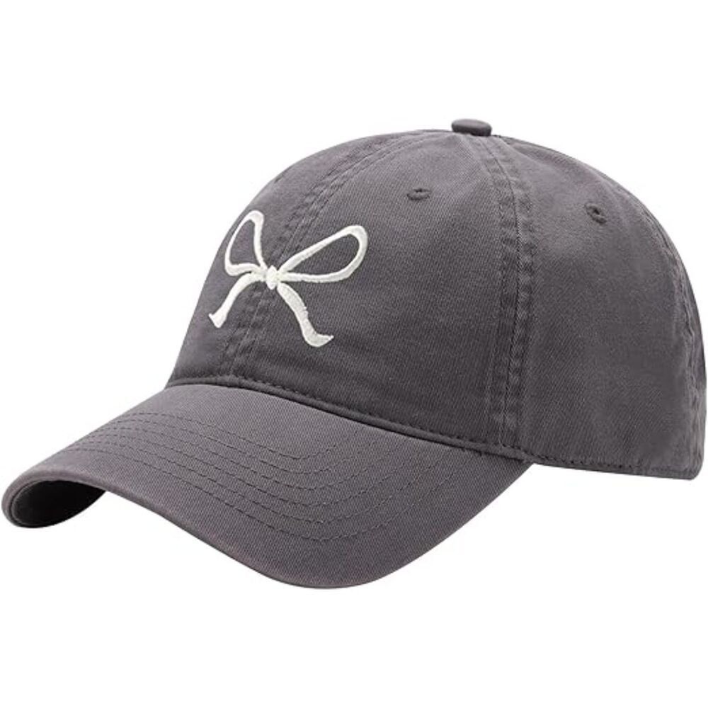 Unisex Gray Embroidered Bow Tie 100% Cotton Adjustable Fit Classic Baseball Cap